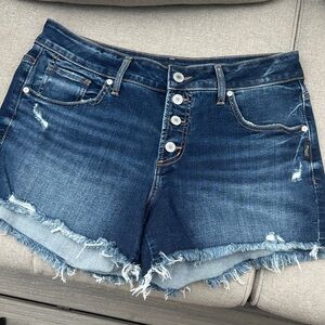 Silver Jeans Dark Blue Frayed Hem Jean Shorts